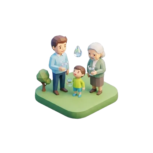 Low-poly isometric illustration of people sharing clean water
